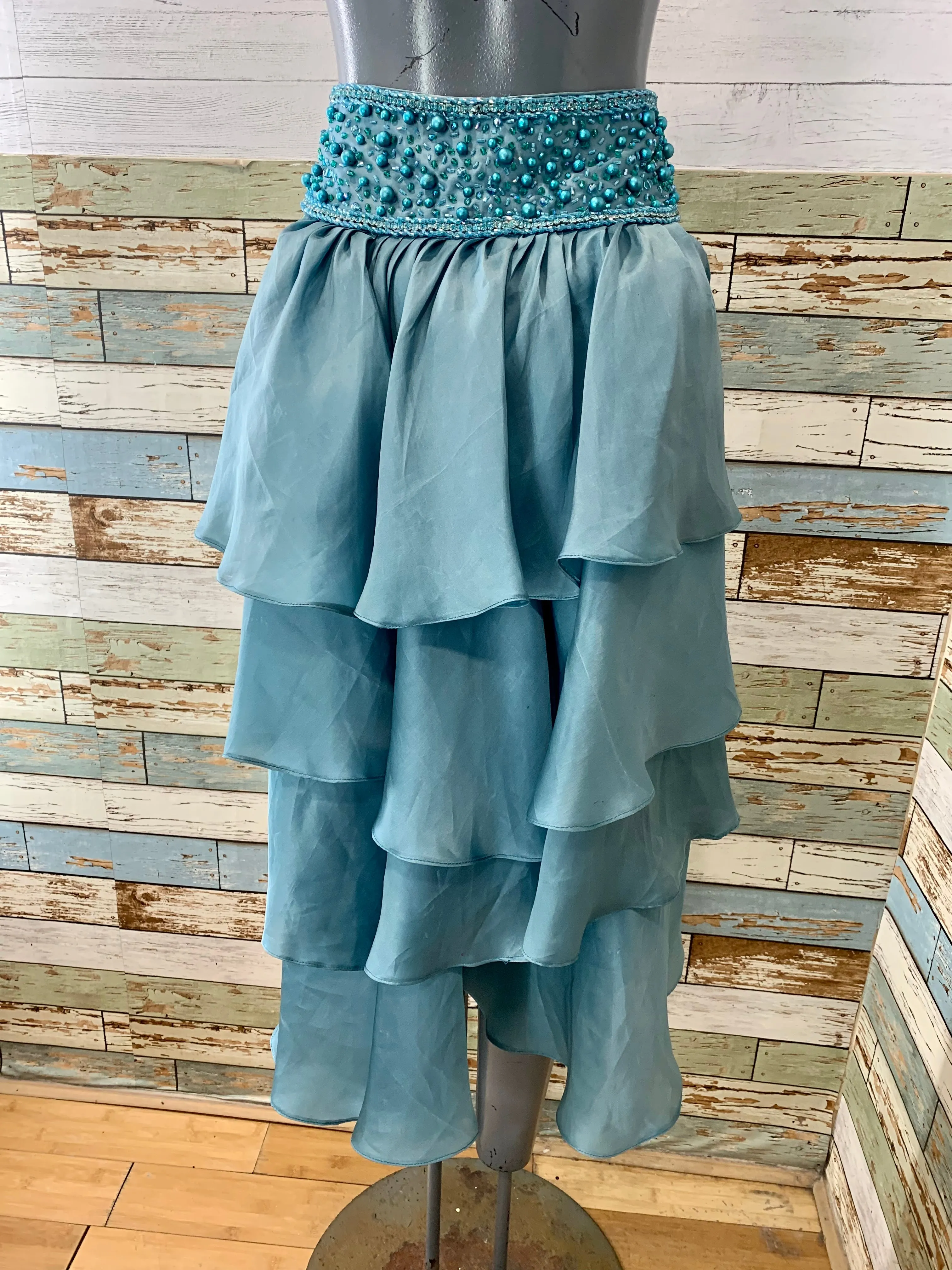 00’s Teal Layered Ruffle Tail Beaded Belt