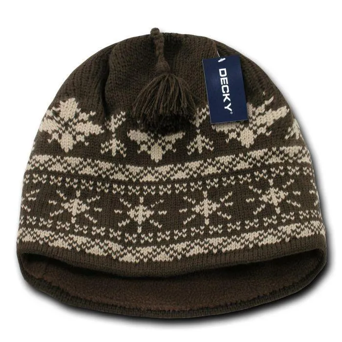 1 Dozen Decky Nordic Beanies Snowflake Pom Knit Snowboard Hats Caps Wholesale