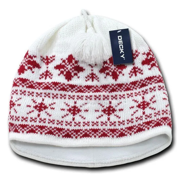1 Dozen Decky Nordic Beanies Snowflake Pom Knit Snowboard Hats Caps Wholesale