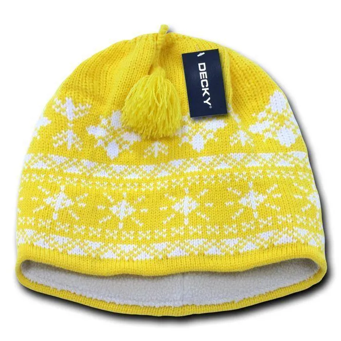 1 Dozen Decky Nordic Beanies Snowflake Pom Knit Snowboard Hats Caps Wholesale