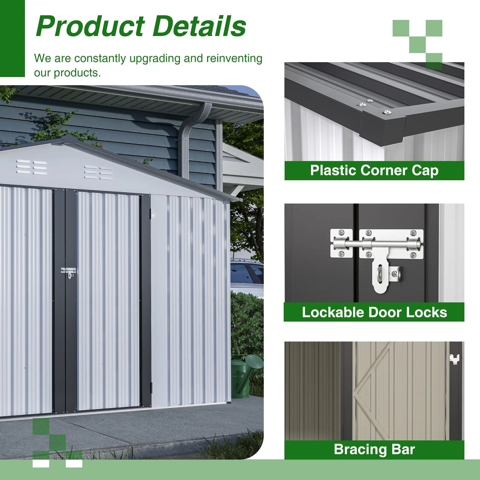 10X8 FT Outdoor Storage Shed, All Weather Metal Sheds with