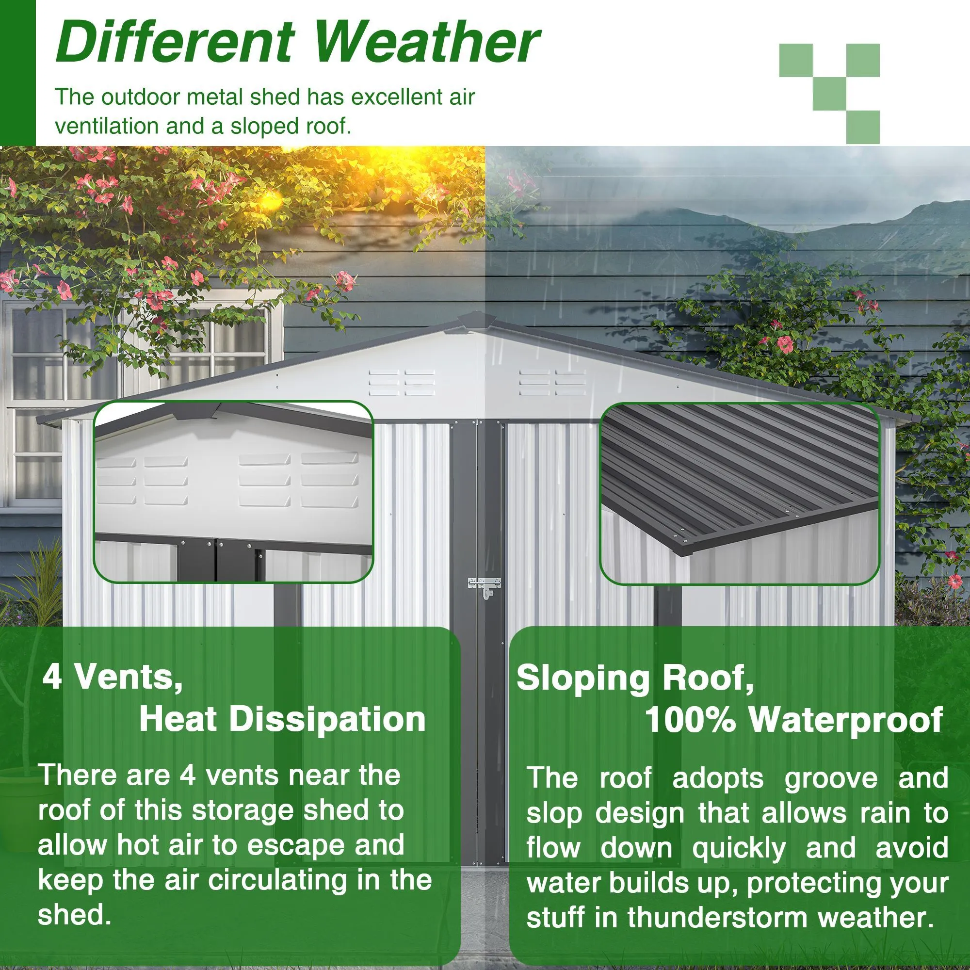 10X8 FT Outdoor Storage Shed, All Weather Metal Sheds with