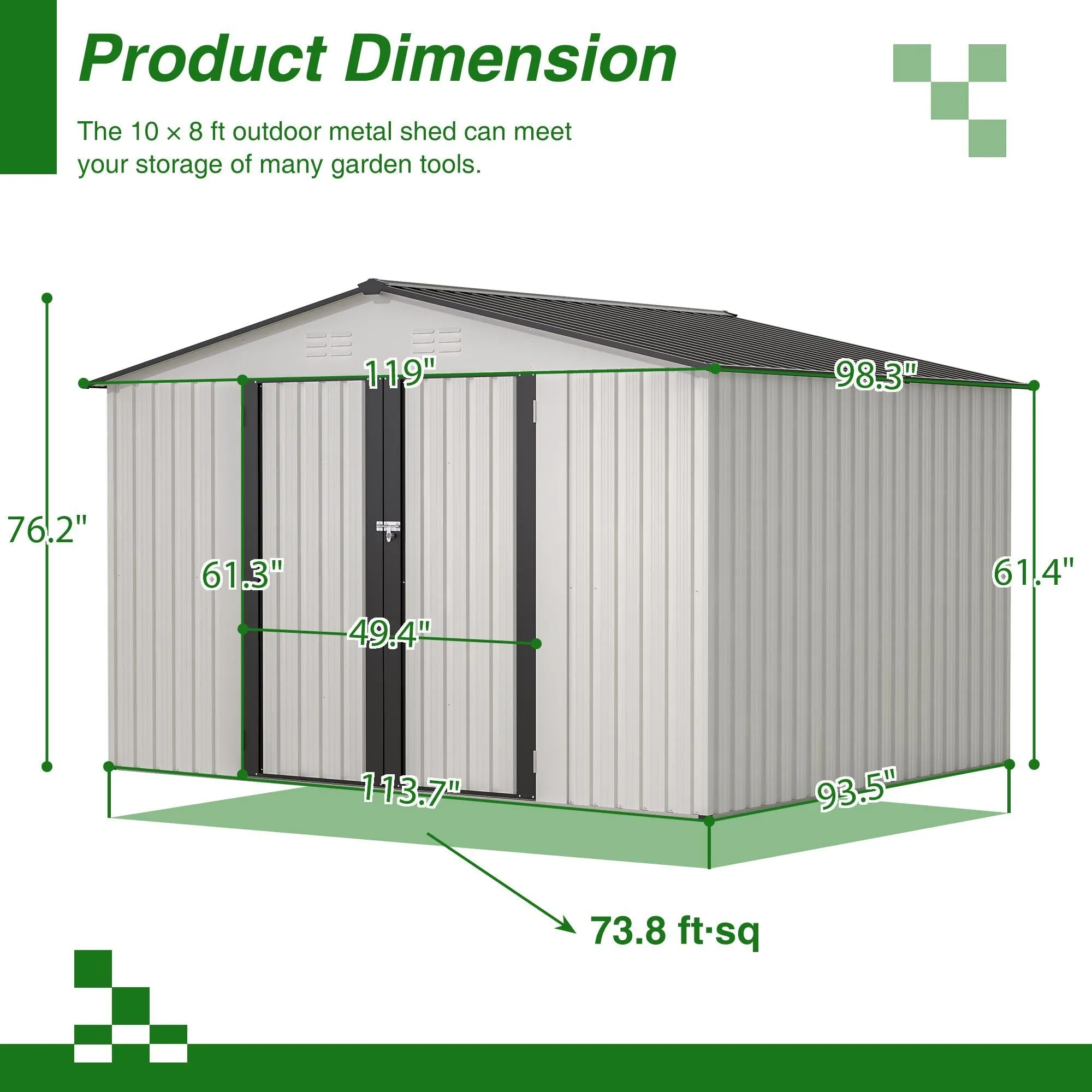 10X8 FT Outdoor Storage Shed, All Weather Metal Sheds with