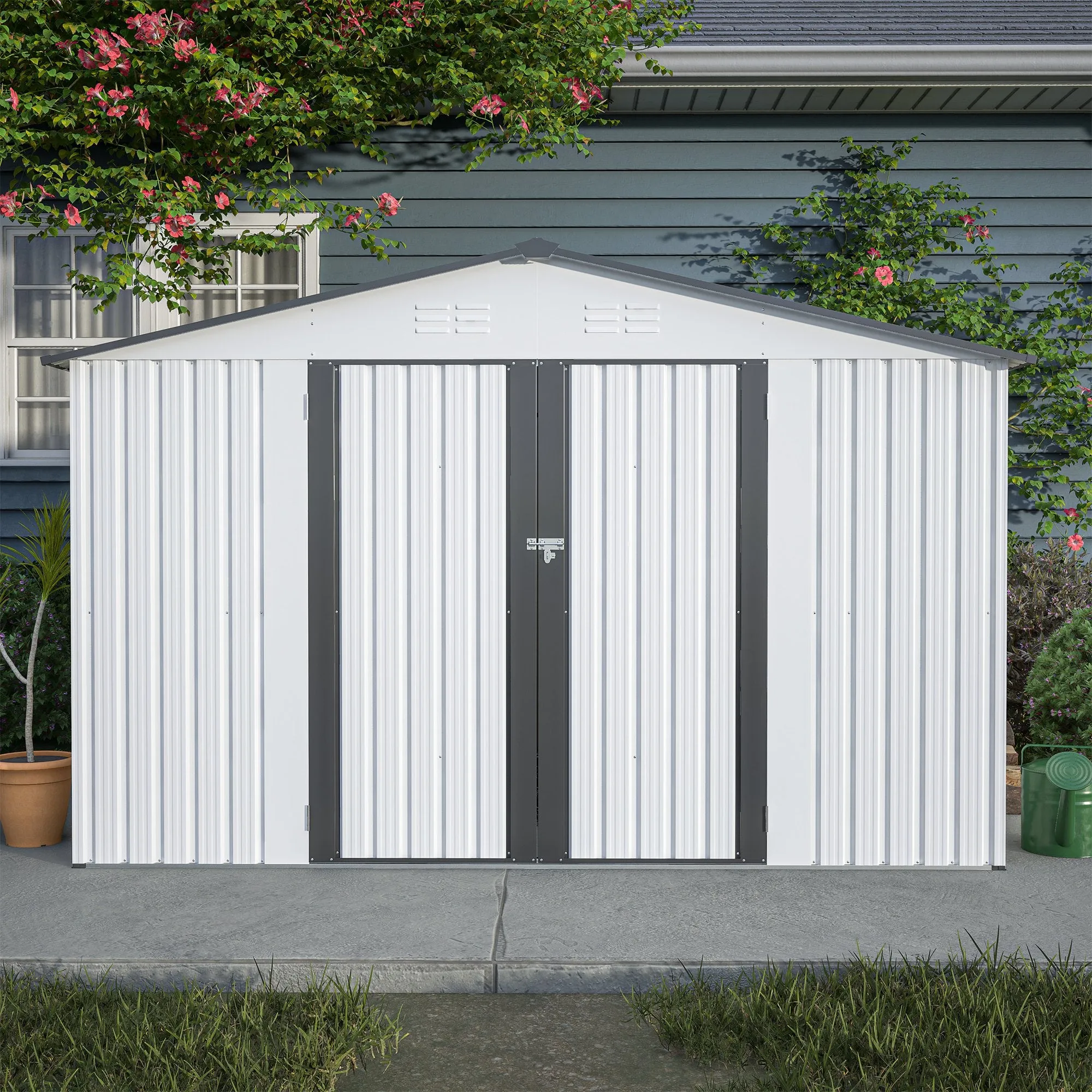 10X8 FT Outdoor Storage Shed, All Weather Metal Sheds with