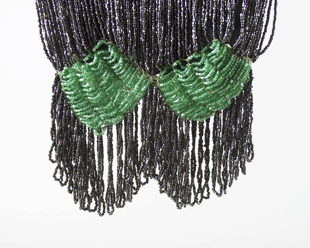 1920s 1930s Emerald Green Geometric Glass Micro Beaded Handbag