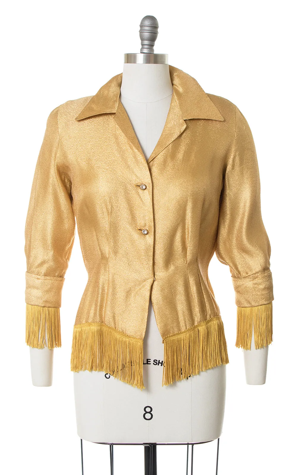 1950s Fringe Gold Lamé Western Blouse | medium
