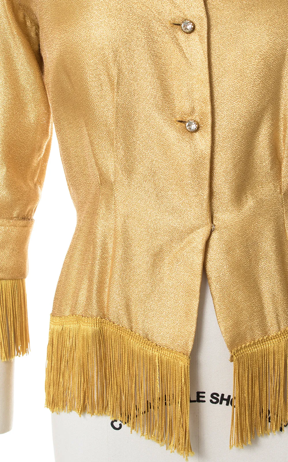 1950s Fringe Gold Lamé Western Blouse | medium