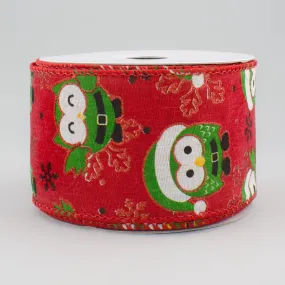 2.5" Canvas Santa Owl Ribbon: Red (10 Yards)