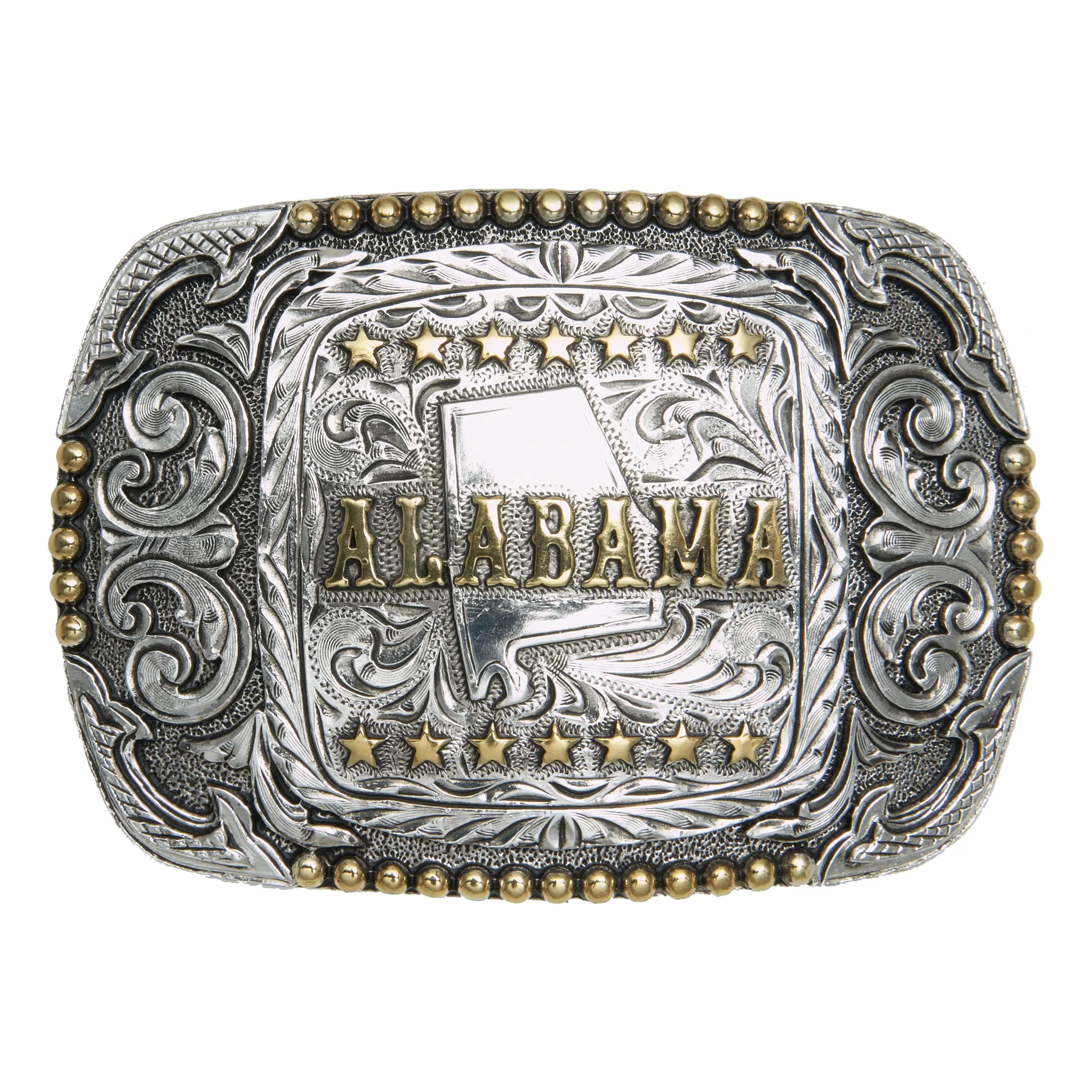 Alabama — Scrolled Rectangle Bead Edge Buckle