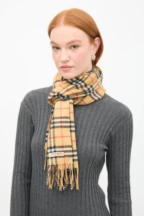 Beige & Multi Nova Check Fringe Scarf
