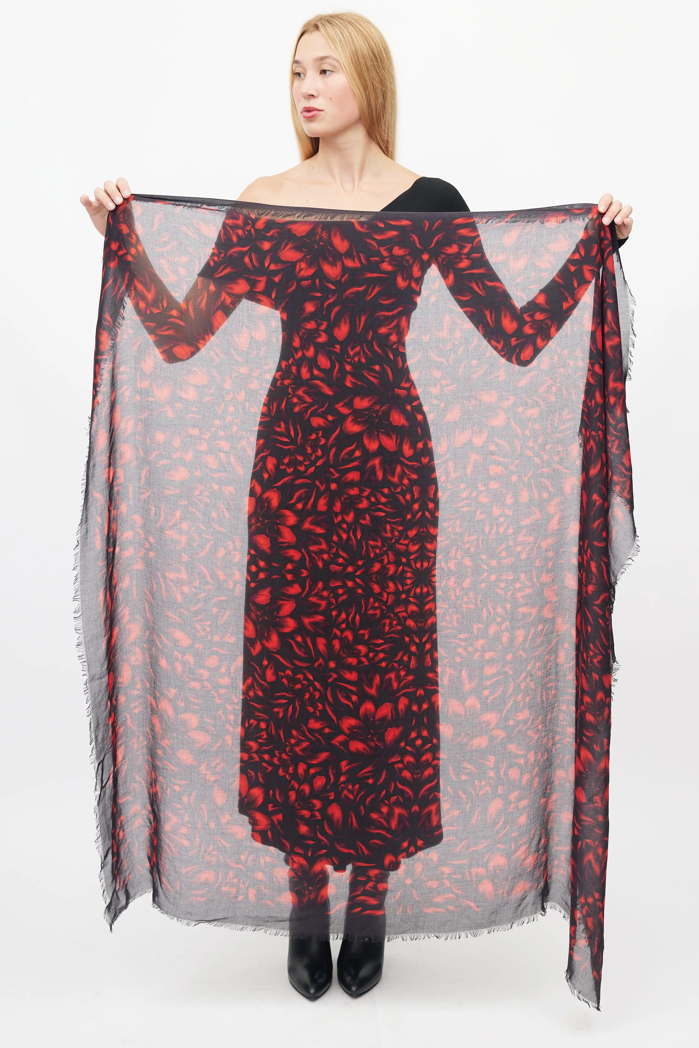 Black & Red Floral Scarf