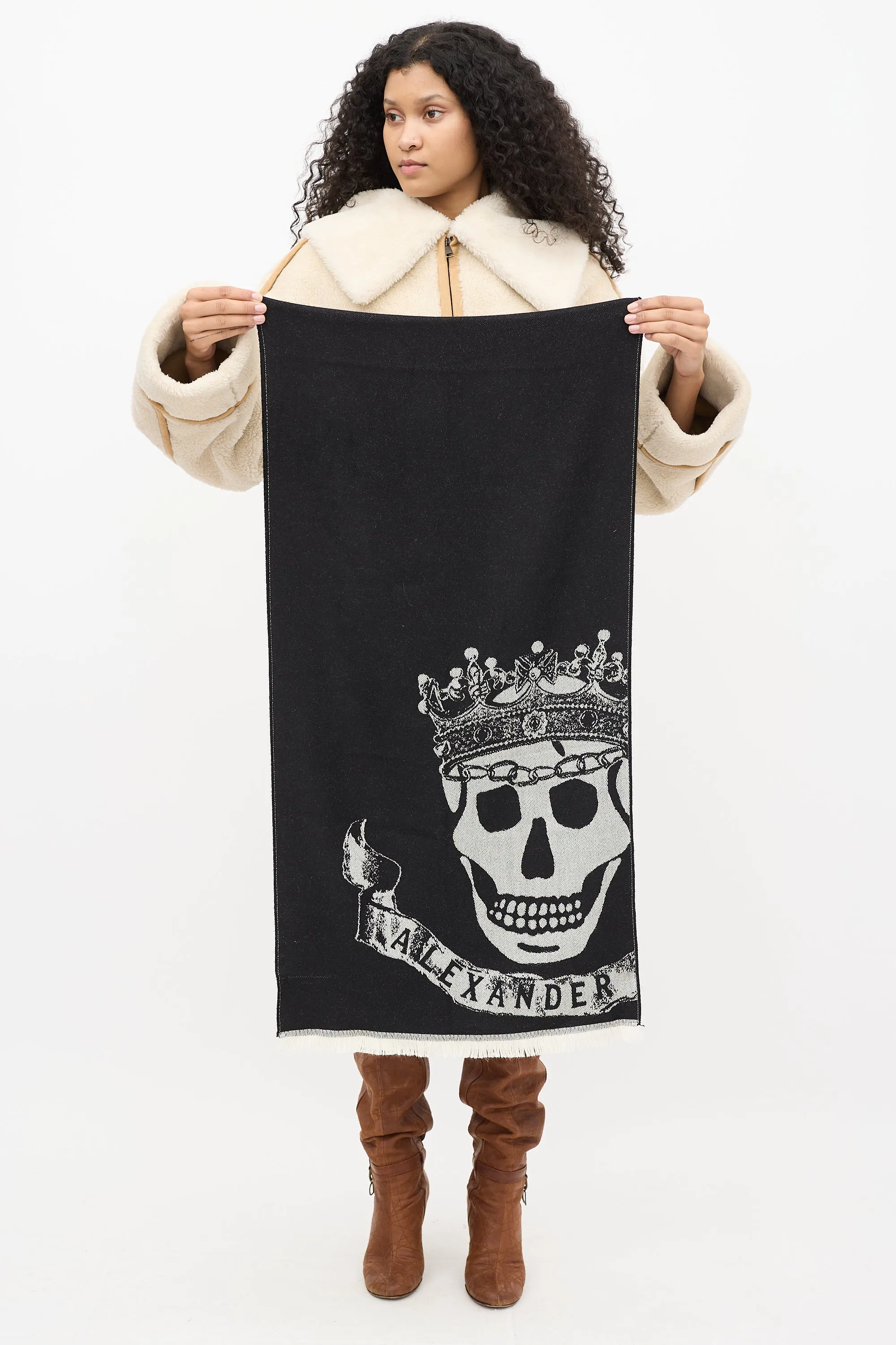 Black & White Skull Fringe Scarf