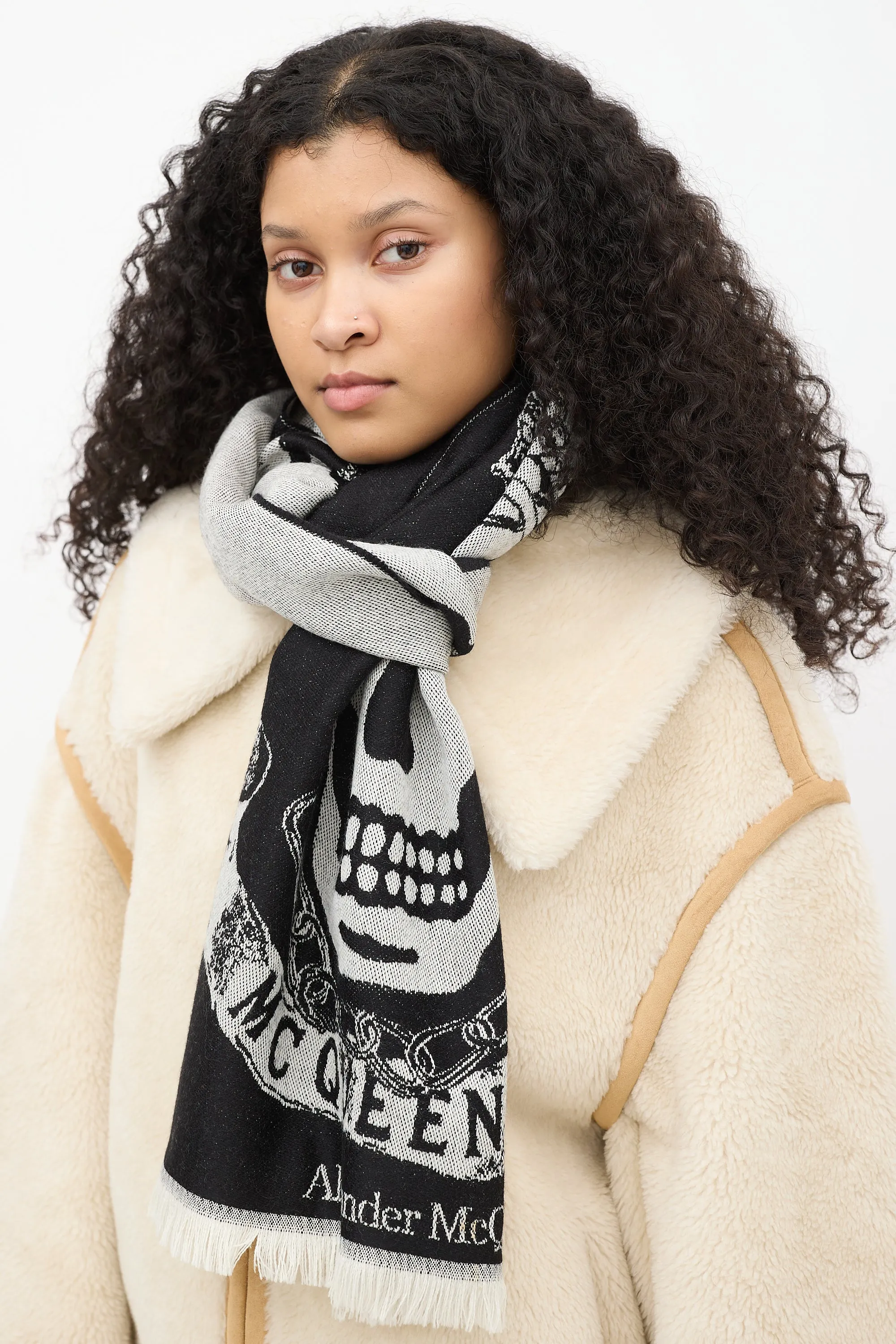 Black & White Skull Fringe Scarf