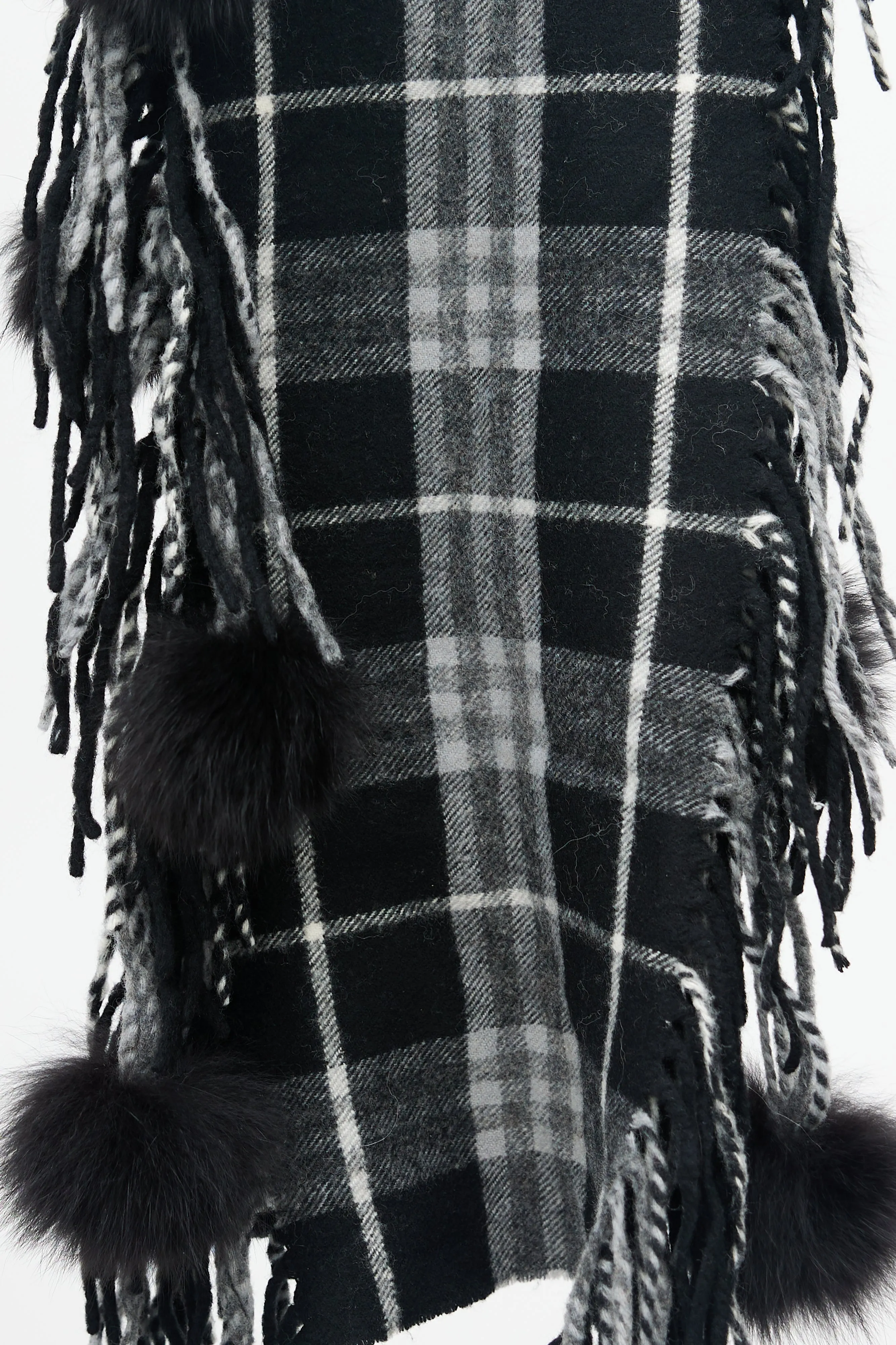 Black Check & Pom Pom Scarf