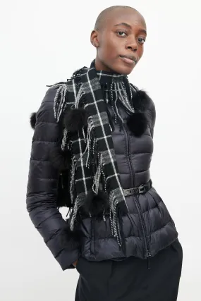 Black Check & Pom Pom Scarf