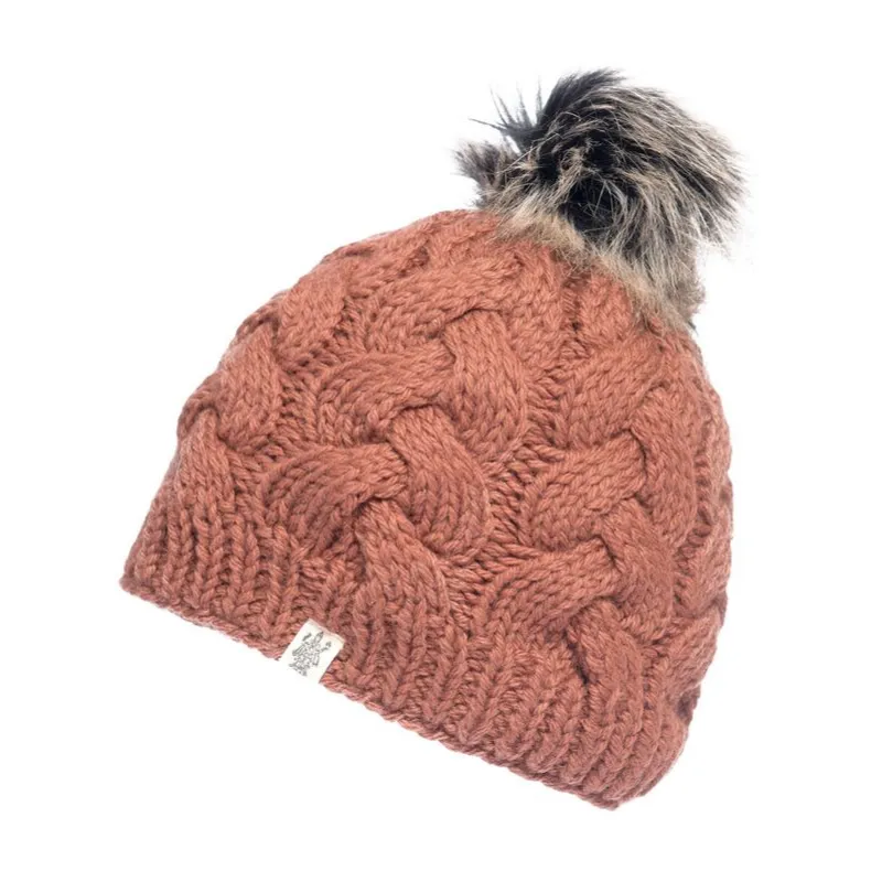 Boheme Cable Beanie w/ Faux Fur Pom