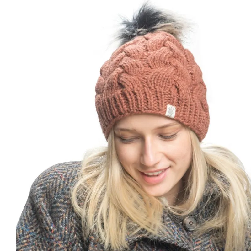 Boheme Cable Beanie w/ Faux Fur Pom