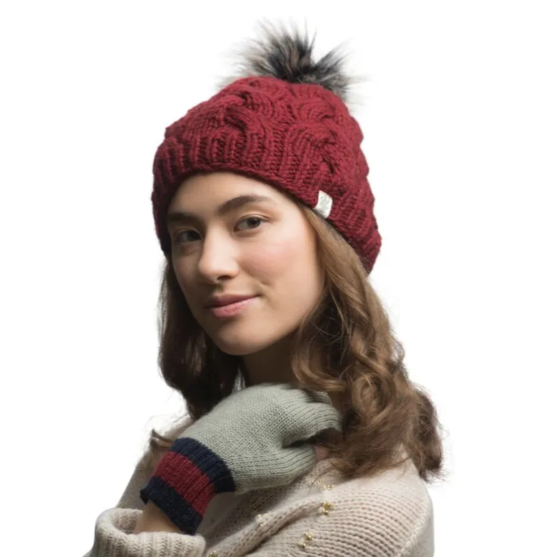 Boheme Cable Beanie w/ Faux Fur Pom
