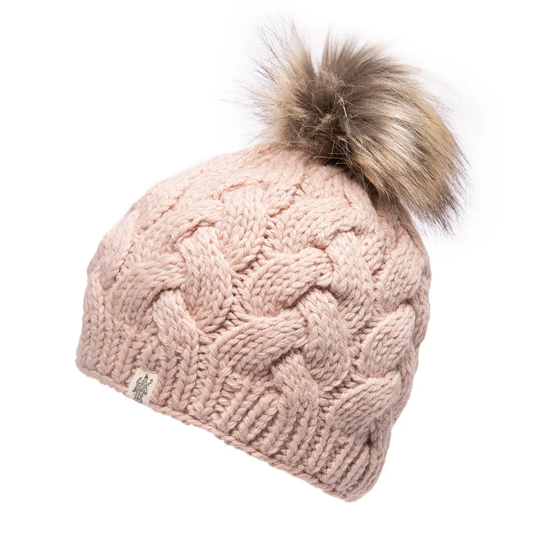 Boheme Cable Beanie w/ Faux Fur Pom