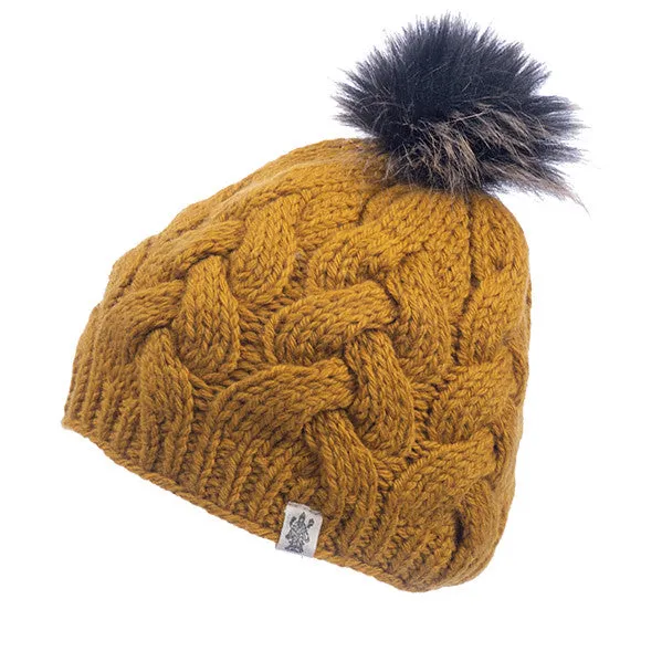 Boheme Cable Beanie w/ Faux Fur Pom