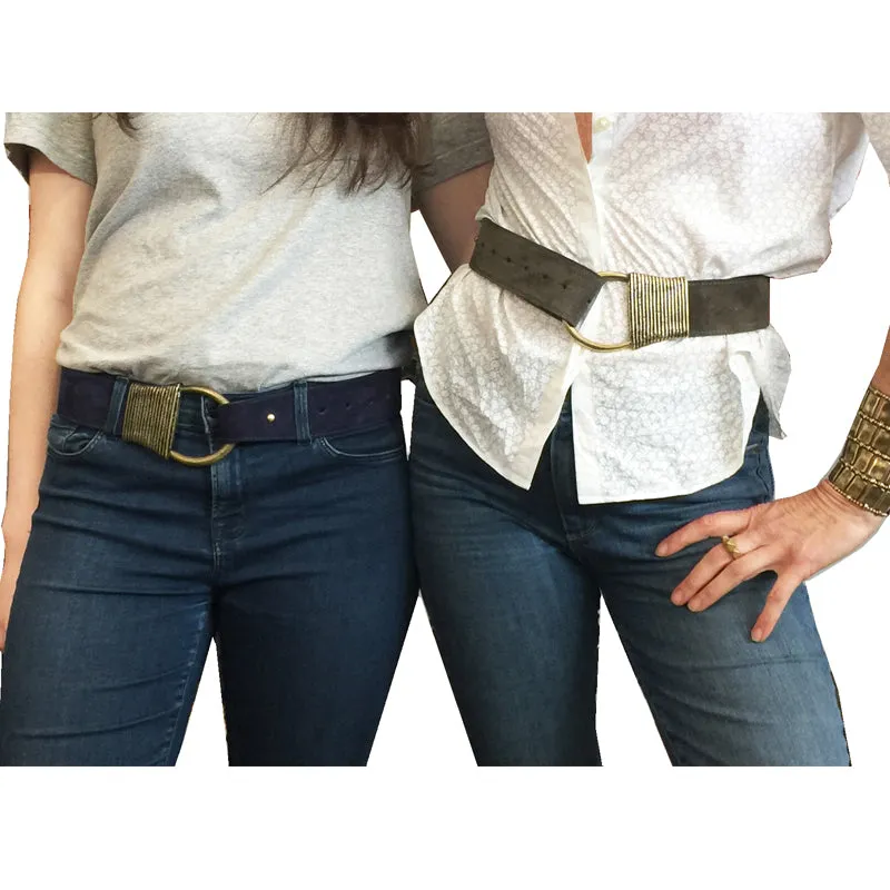 Cast Rope Belt - Black Suede with Antique Brass