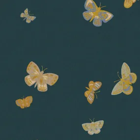 Cotton and Steel - Rifle Paper Co. - Canvas - English Rose - Butterfly House - Blue Metallic