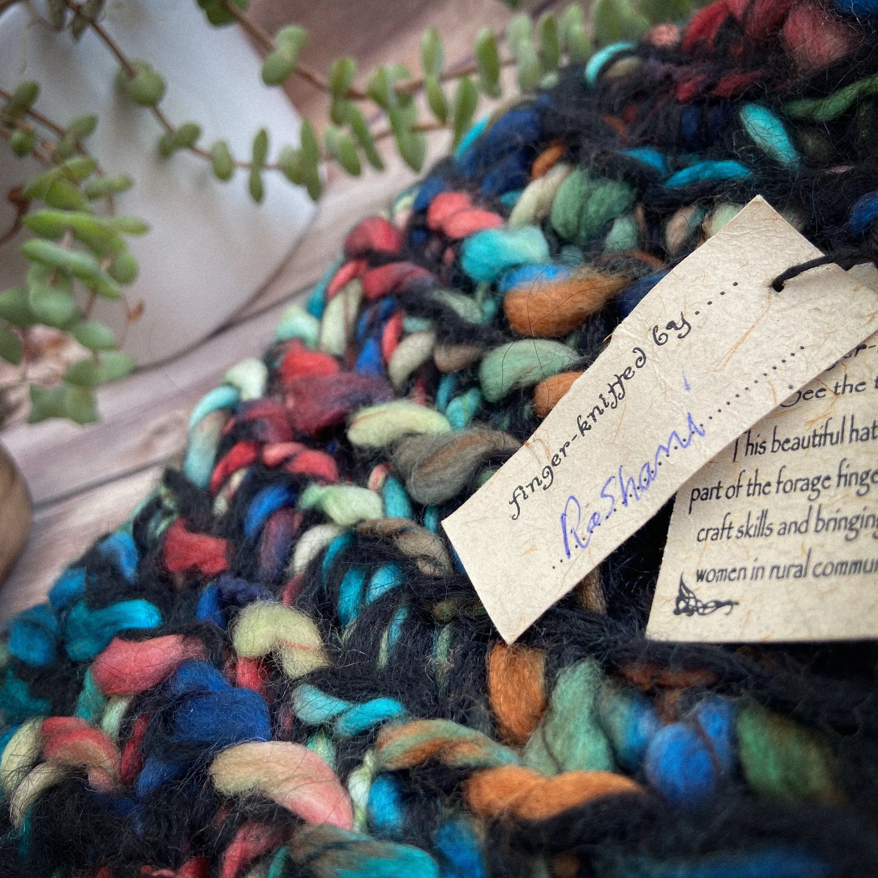Finger-knitted Hat -Roshani