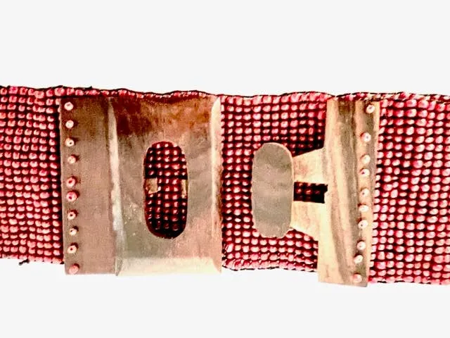 Glass beaded belt wood  wider 3 inches in Antique Coral
