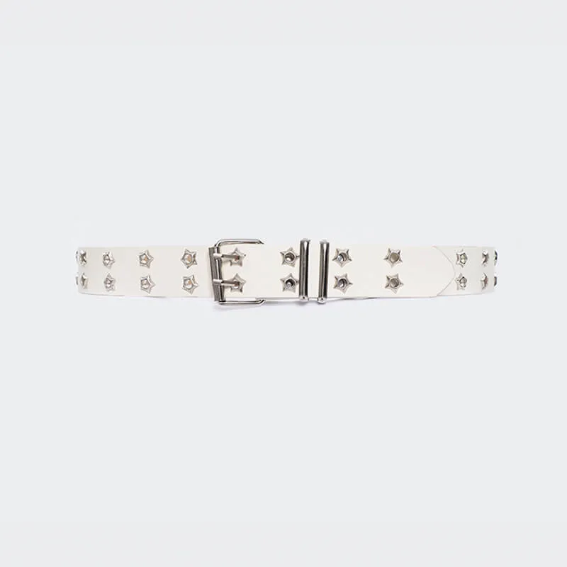 Grunge Aesthetic Star Rivets White Belt