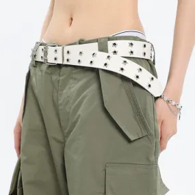 Grunge Aesthetic Star Rivets White Belt
