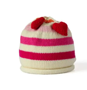 Handmade Cotton Knit Striped Baby/Toddler Hat with heart tassles - Fair Trade