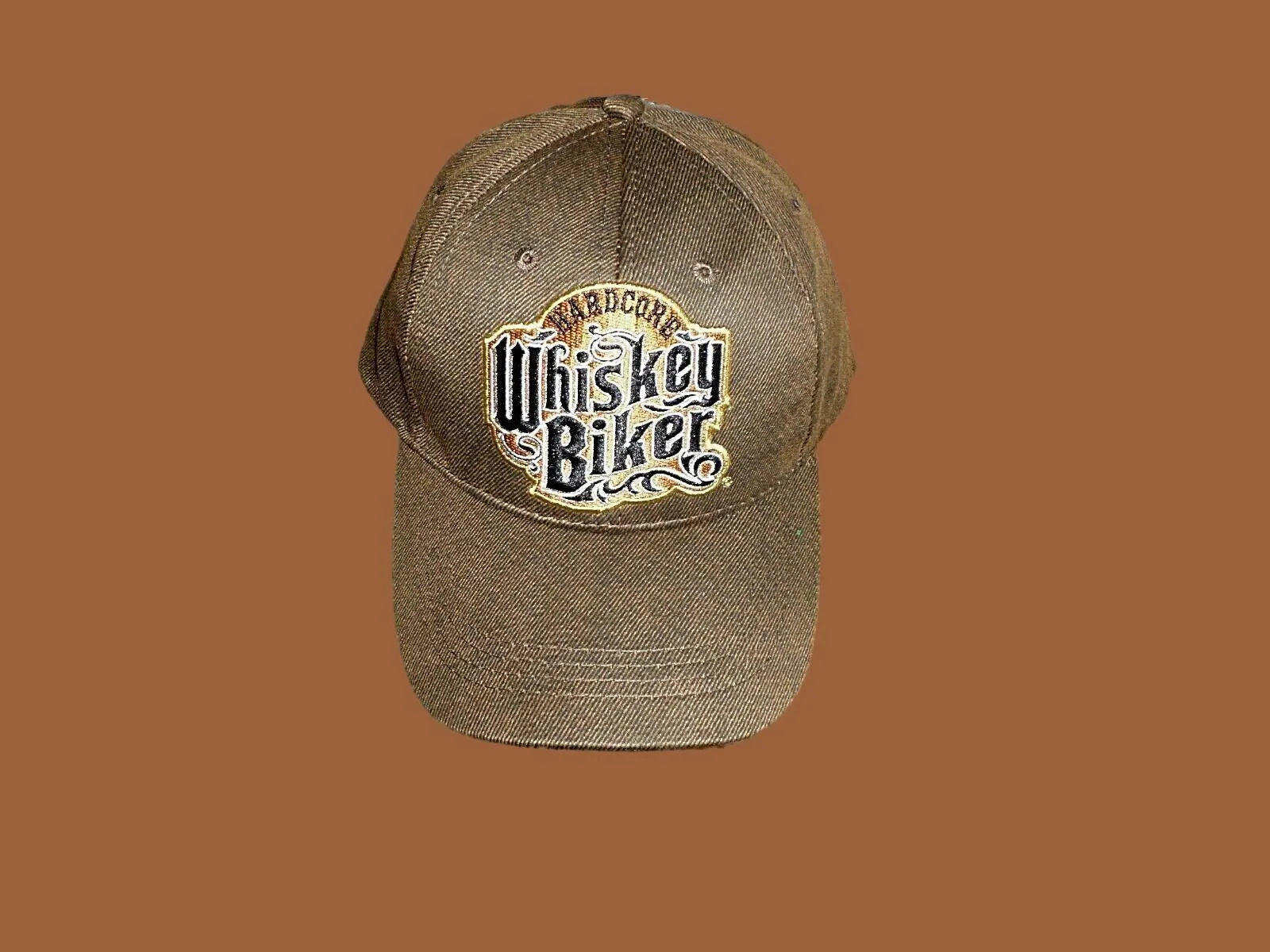 HARDCORE WHISKEY BIKER PREMIUM OILSKIN 6 PANEL CAP EMBROIDERED BIKER HAT