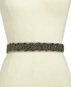 I.n.c. Clustered Beaded Stretch Belt,Large/XL-Pewter