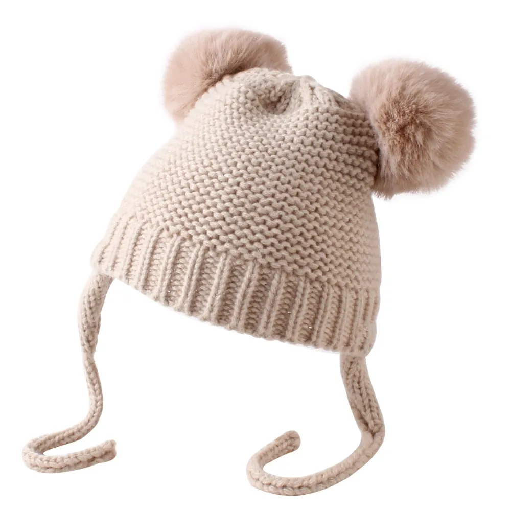 Knitted Wool Fuzzy Ball Beanie