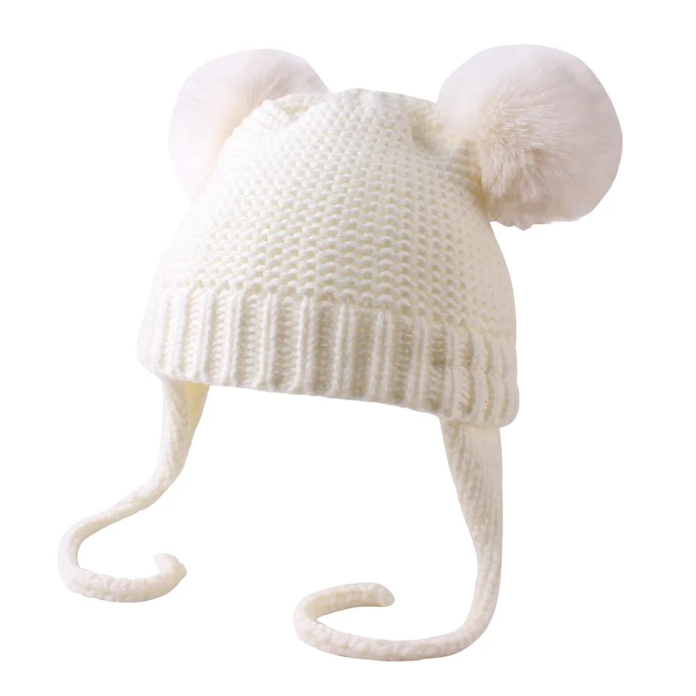 Knitted Wool Fuzzy Ball Beanie