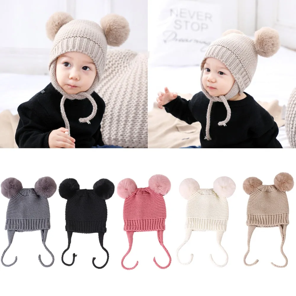 Knitted Wool Fuzzy Ball Beanie