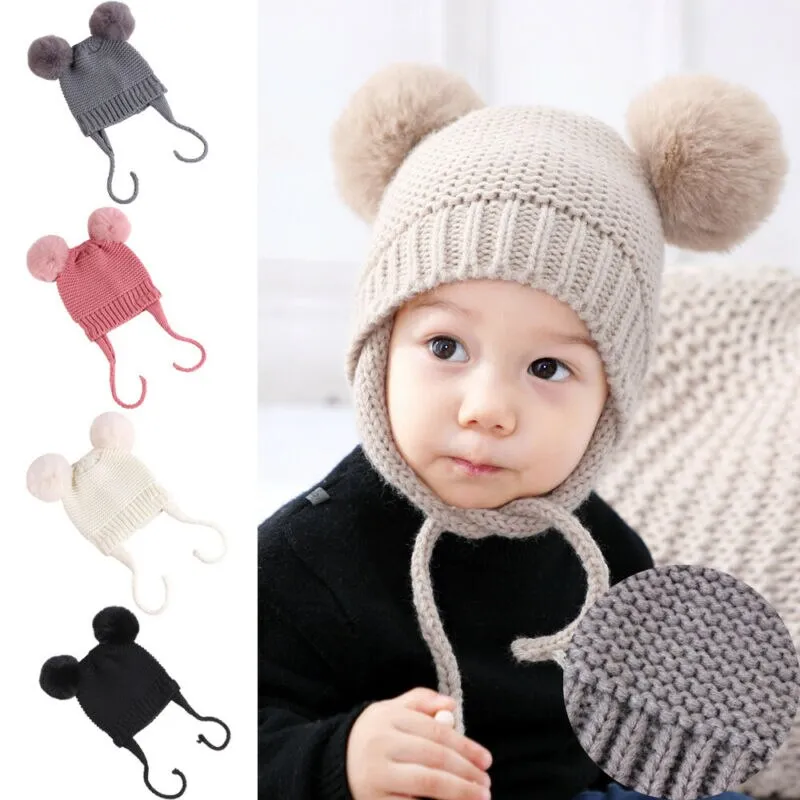 Knitted Wool Fuzzy Ball Beanie