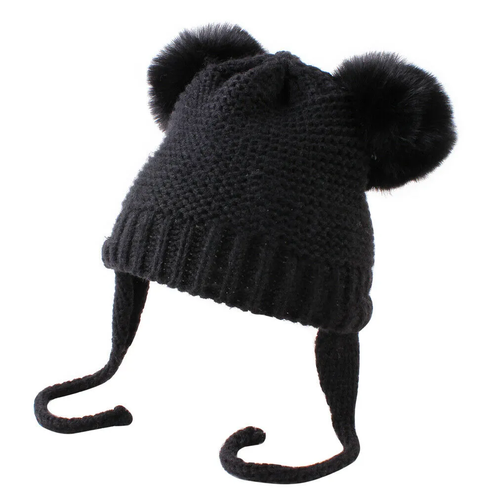 Knitted Wool Fuzzy Ball Beanie