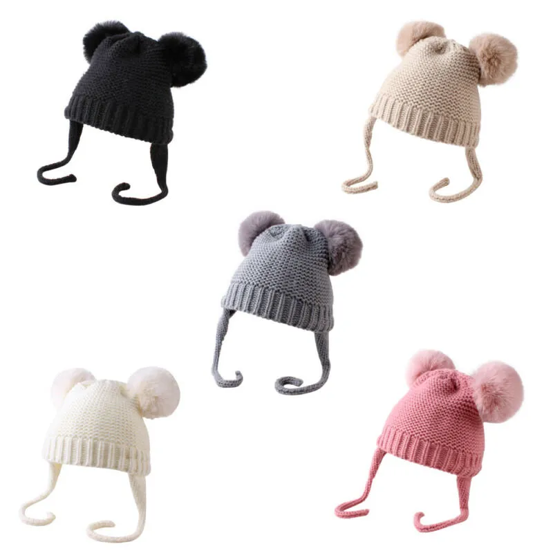 Knitted Wool Fuzzy Ball Beanie