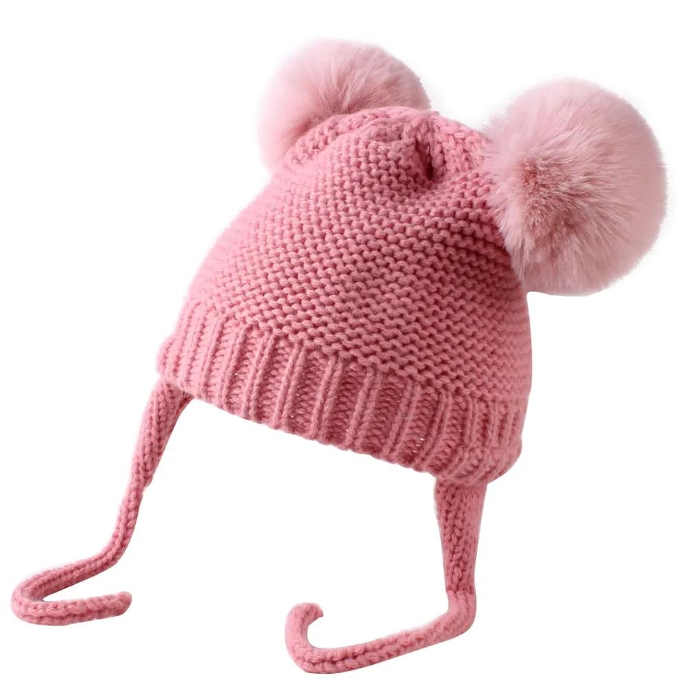 Knitted Wool Fuzzy Ball Beanie