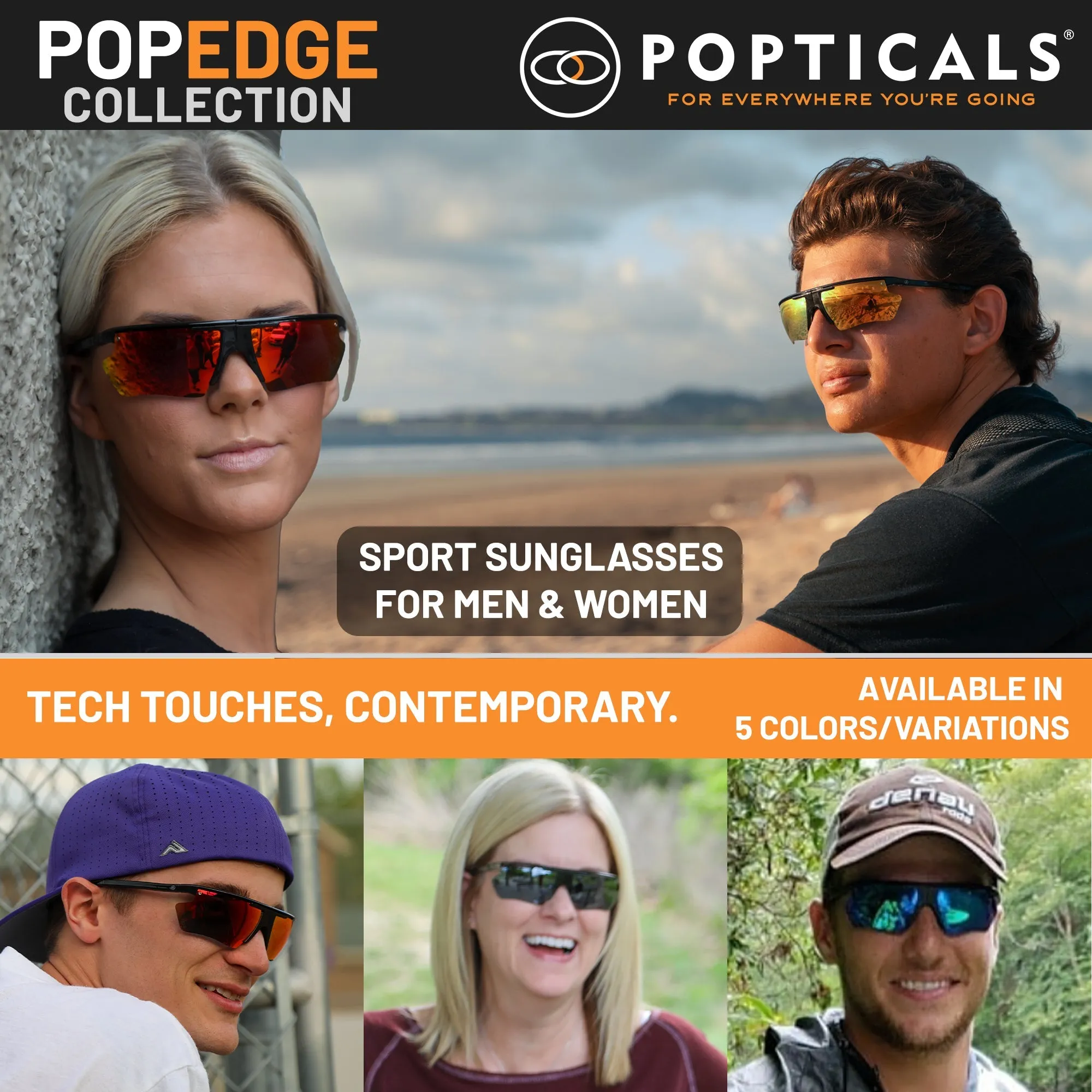 POPEDGE | Polarized, Gloss Black/White, Gray Lens, Small