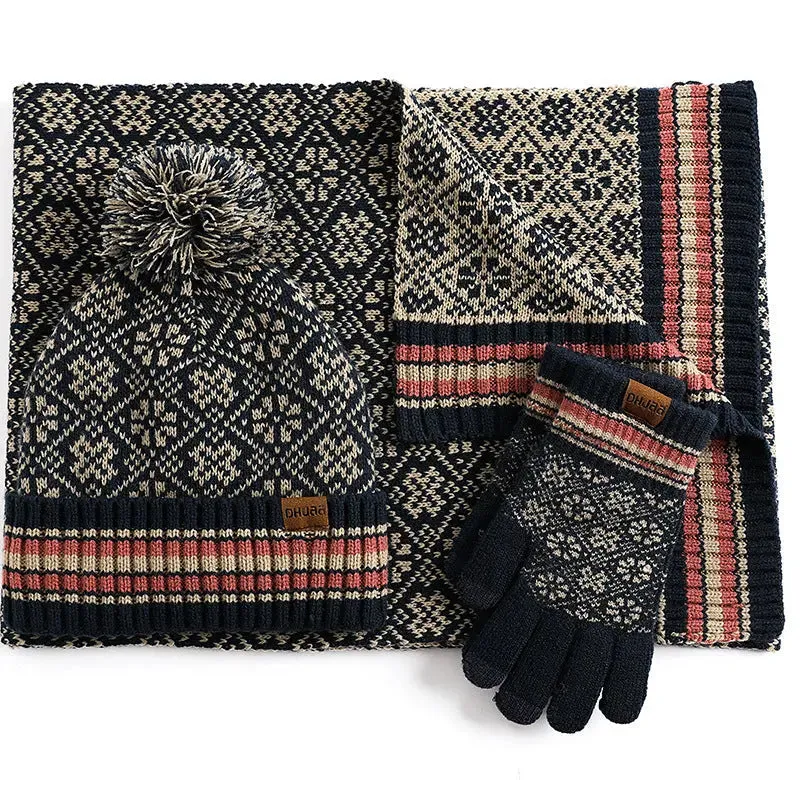 Three-piece Knitted Hat Scarf And Gloves