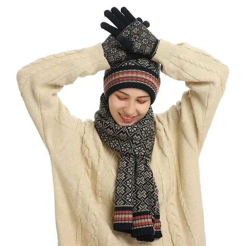 Three-piece Knitted Hat Scarf And Gloves