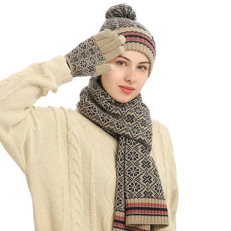 Three-piece Knitted Hat Scarf And Gloves