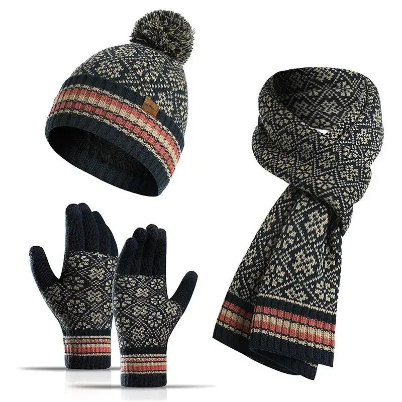 Three-piece Knitted Hat Scarf And Gloves