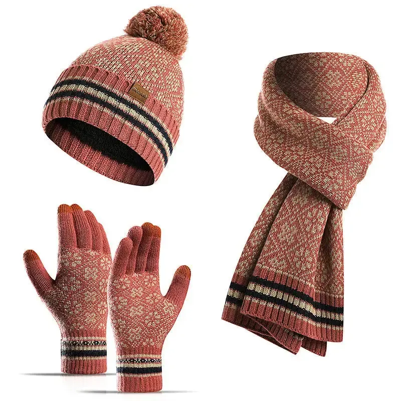 Three-piece Knitted Hat Scarf And Gloves