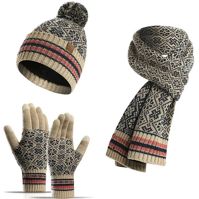 Three-piece Knitted Hat Scarf And Gloves