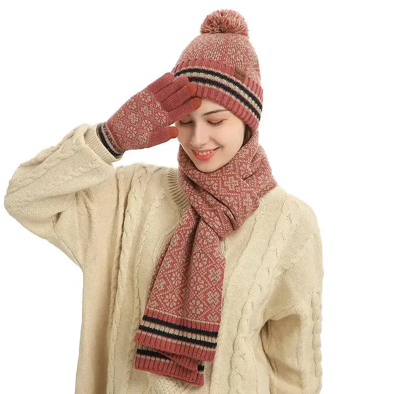 Three-piece Knitted Hat Scarf And Gloves